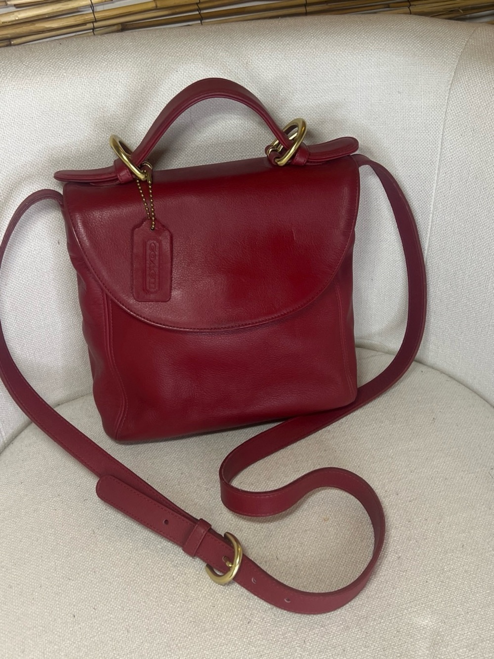 Coach Red Leather Shoulder Bag with Gold Hardware